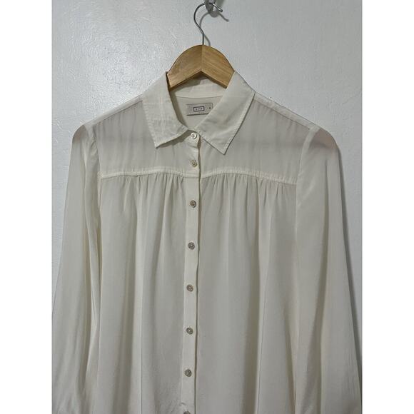 AYR Womens New Age Silk Blend Button Down Shirt Size M White Classic Semi Sheer - Picture 3 of 8